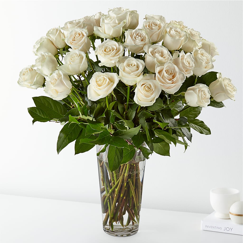 Long Stem White Rose Bouquet – Olive Branch Flowers, Chittenango NY