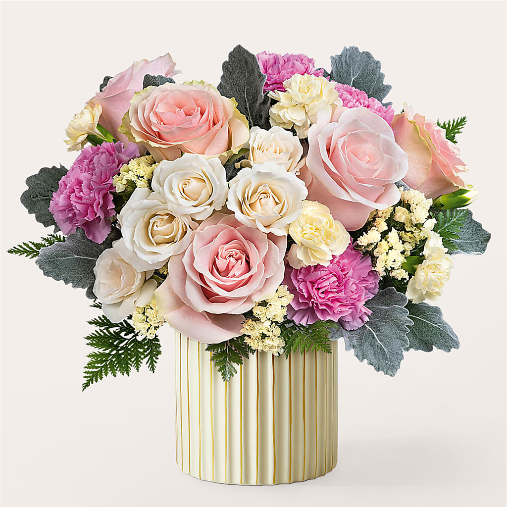 Blissful Moments Bouquet with Ivory Vase – Olive Branch Flowers, Chittenango NY