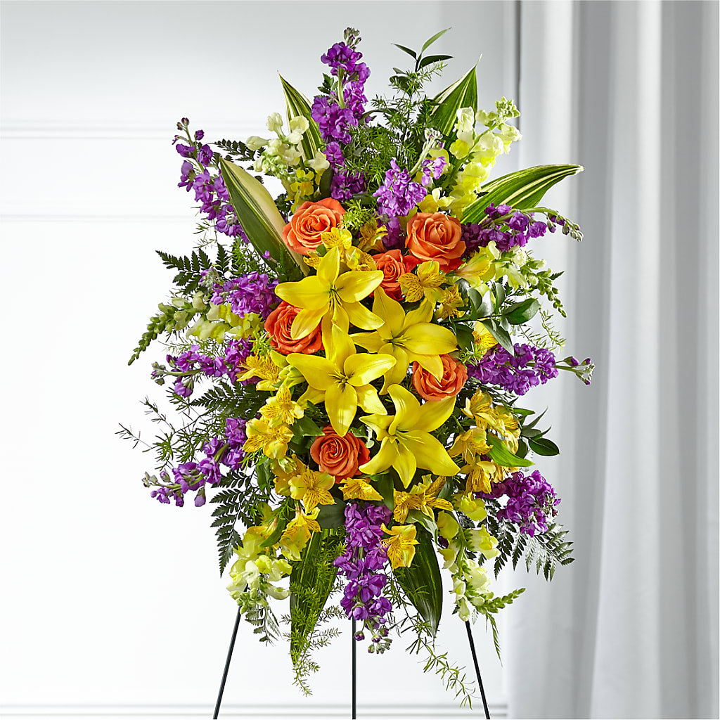 Thoughtful Prayers Standing Spray – Olive Branch Flowers, Chittenango NY