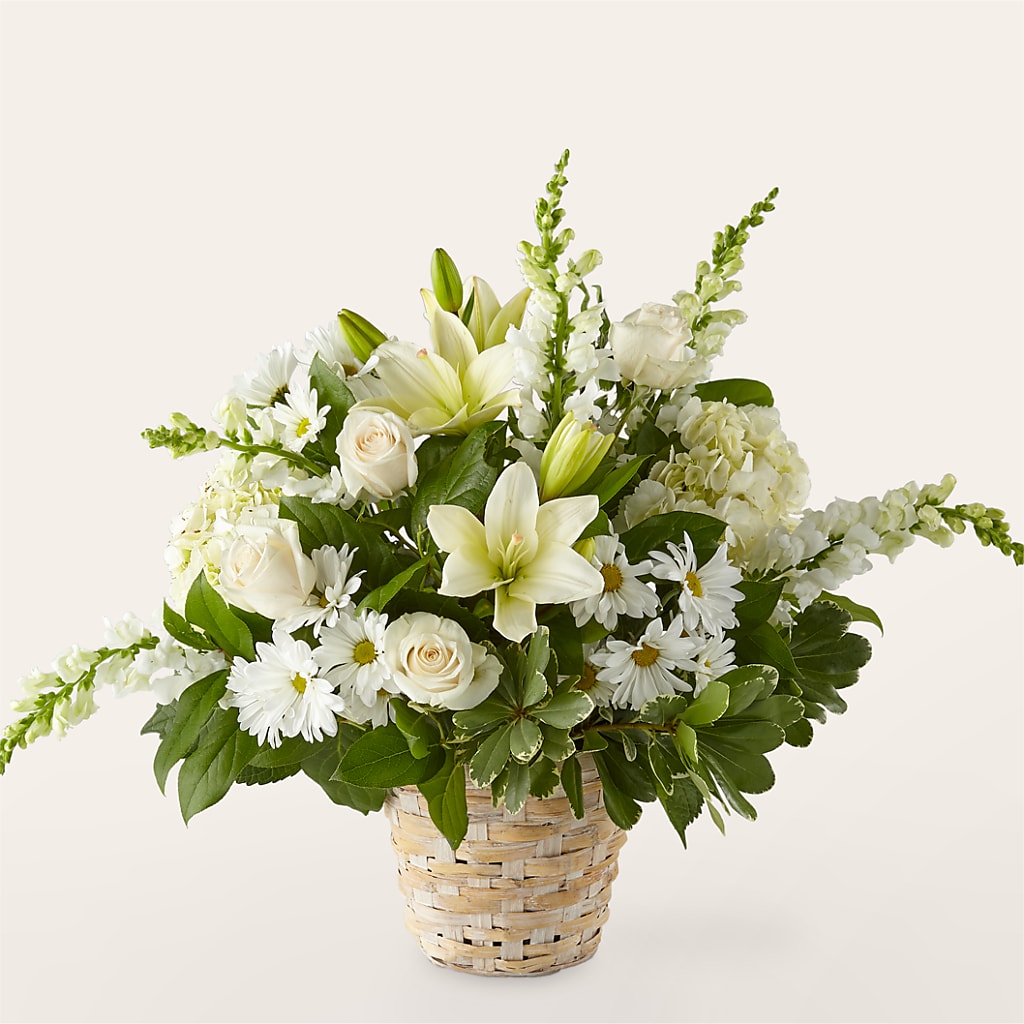 Ivory Elegance Floral Basket – Olive Branch Flowers, Chittenango NY