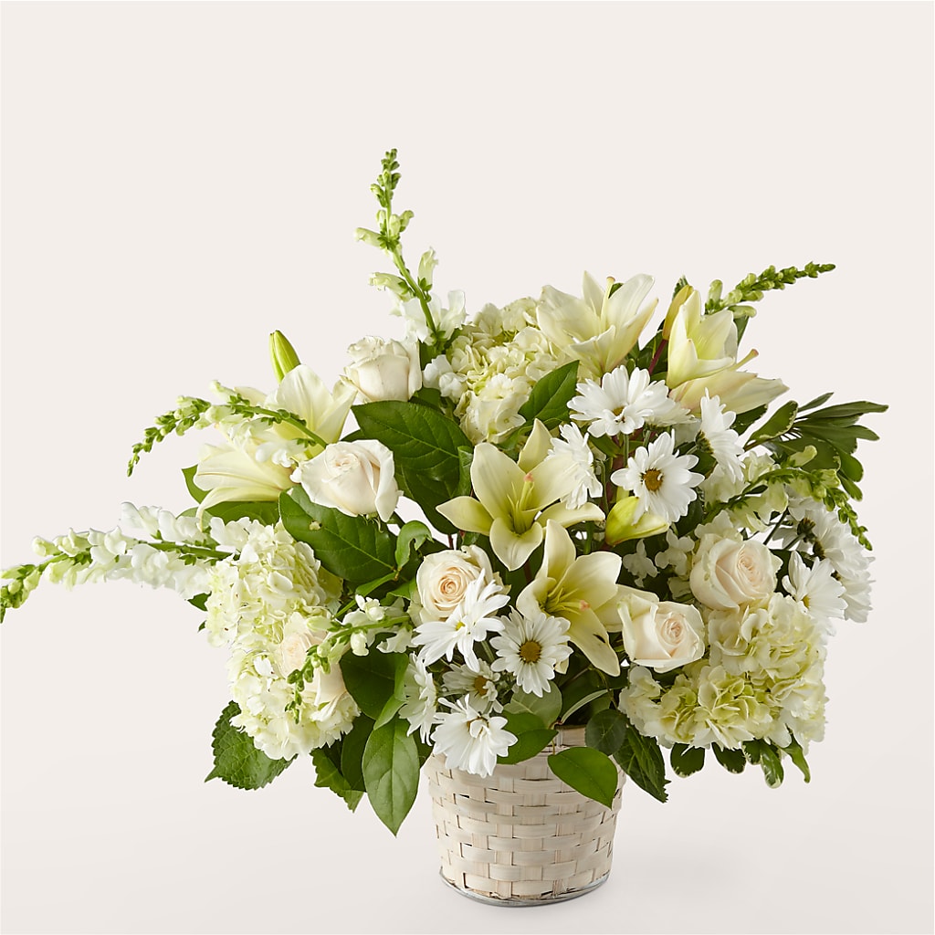 Ivory Elegance Floral Basket – Olive Branch Flowers, Chittenango NY