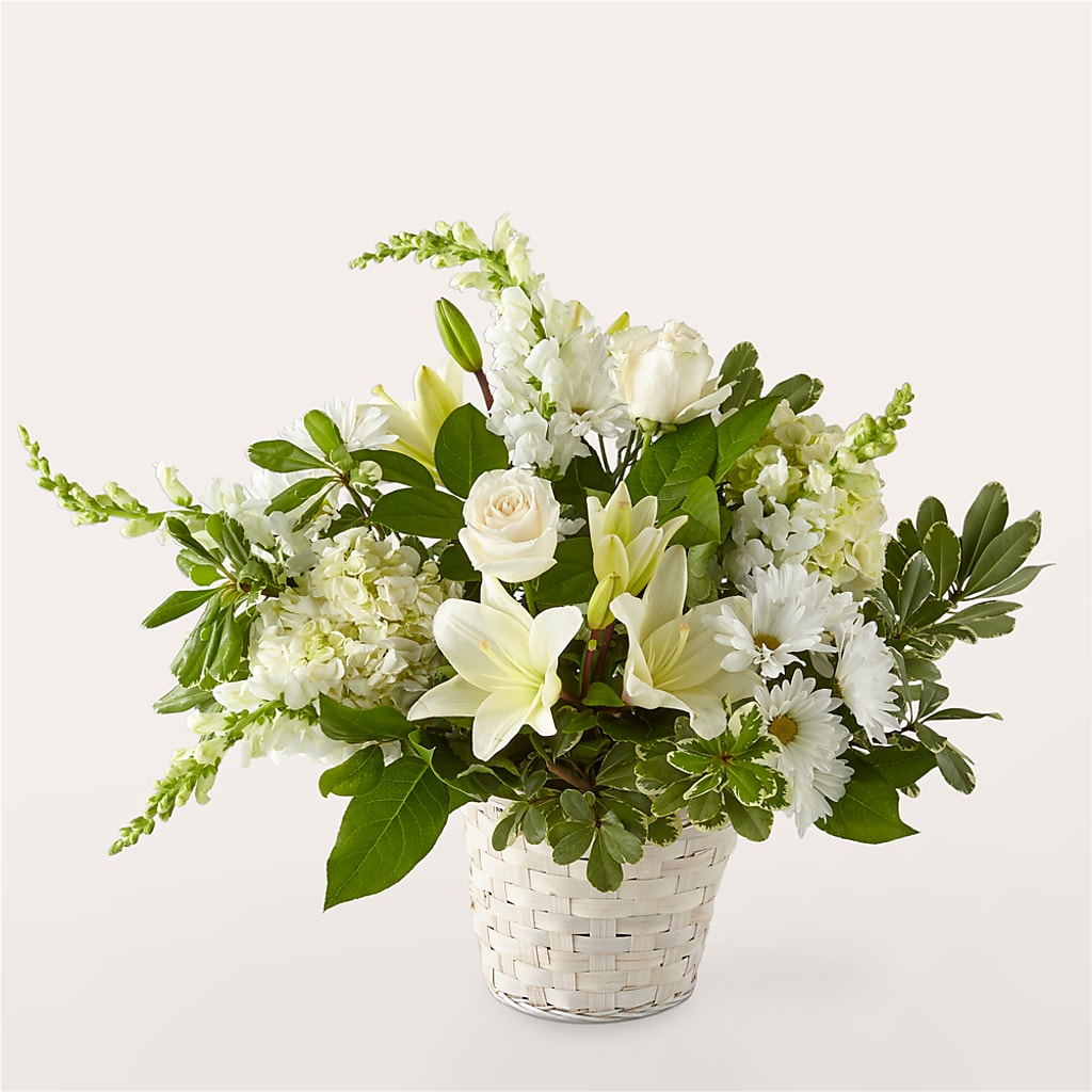 Ivory Elegance Floral Basket – Olive Branch Flowers, Chittenango NY
