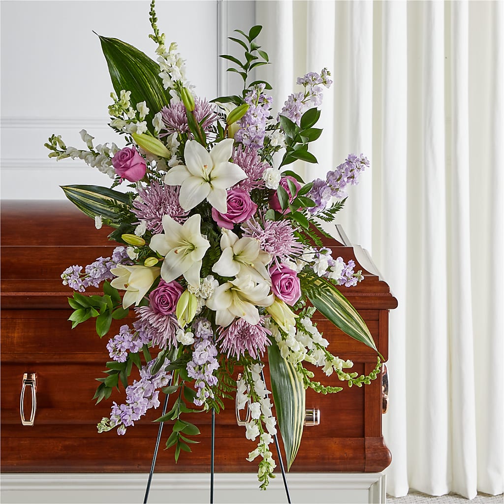 Grateful Hearts Standing Spray – Olive Branch Flowers, Chittenango NY