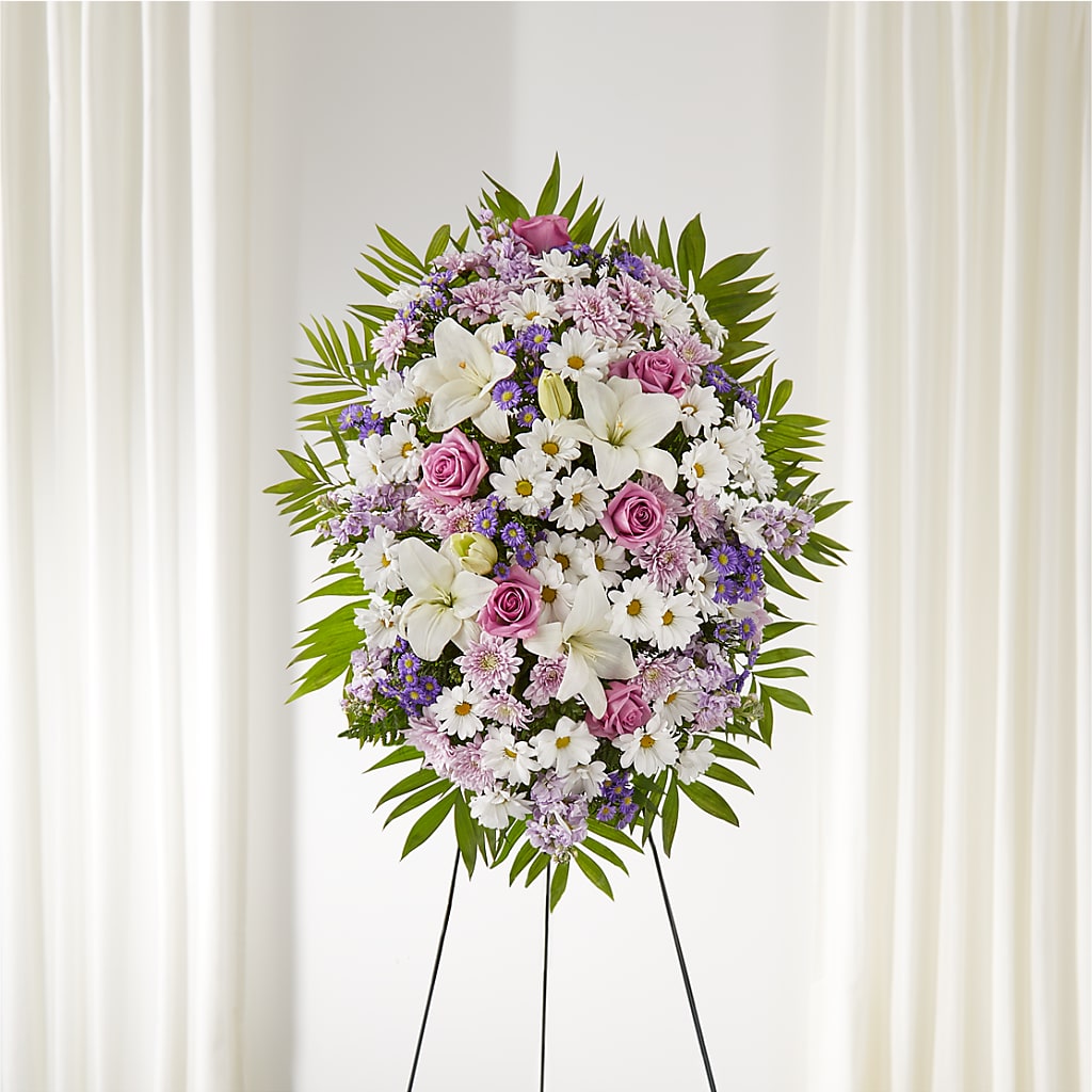 Surrounded by Love Standing Spray – Olive Branch Flowers, Chittenango NY