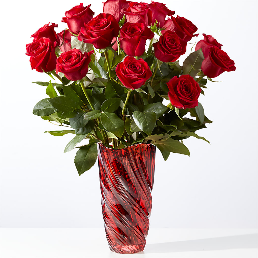 Classic Love Red Rose Bouquet with Luxe Swirl Vase – Olive Branch Flowers, Chittenango NY