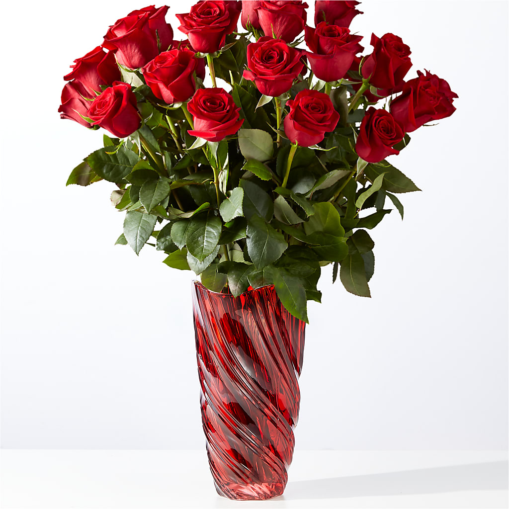 Classic Love Red Rose Bouquet with Luxe Swirl Vase – Olive Branch Flowers, Chittenango NY