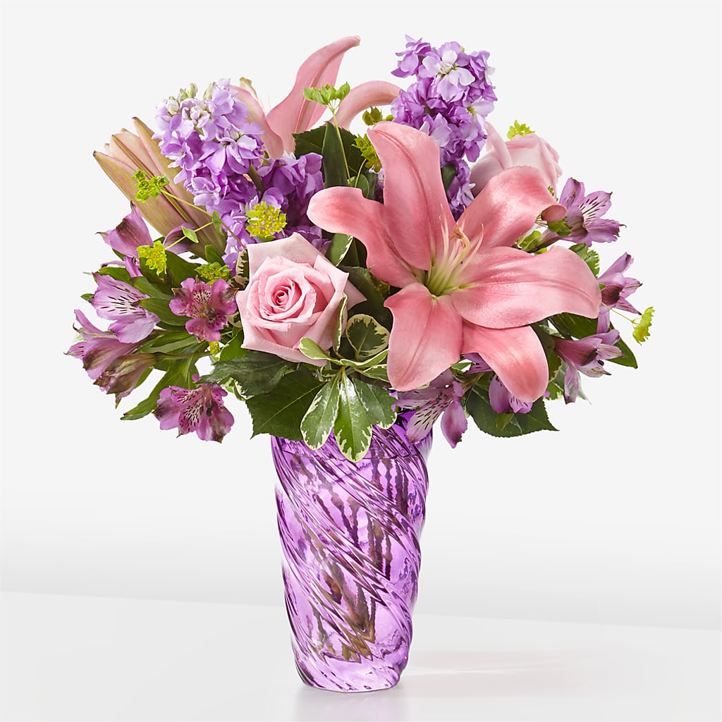 Precious Petals Bouquet with Luxe Swirl Vase – Olive Branch Flowers, Chittenango NY