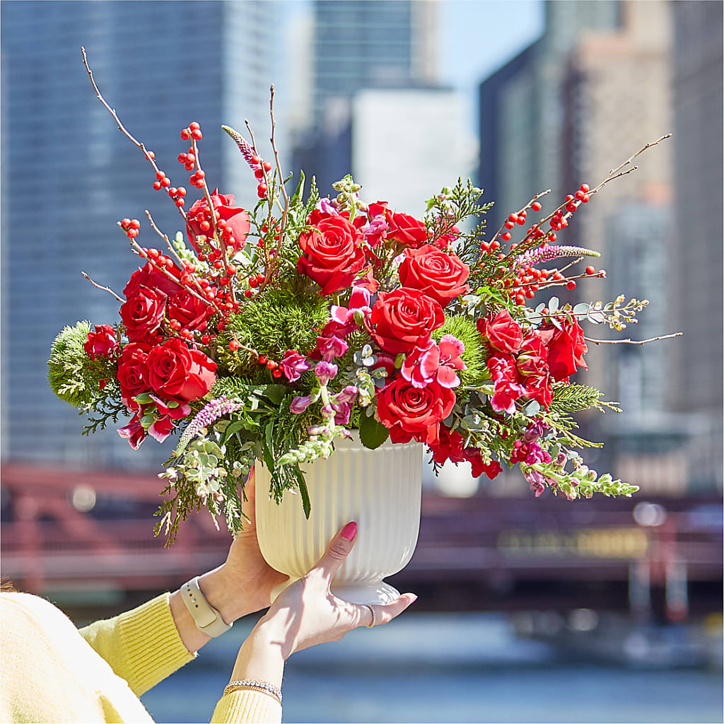 Big Red Bow Bouquet –  Olive Branch Flowers, Chittenango NY