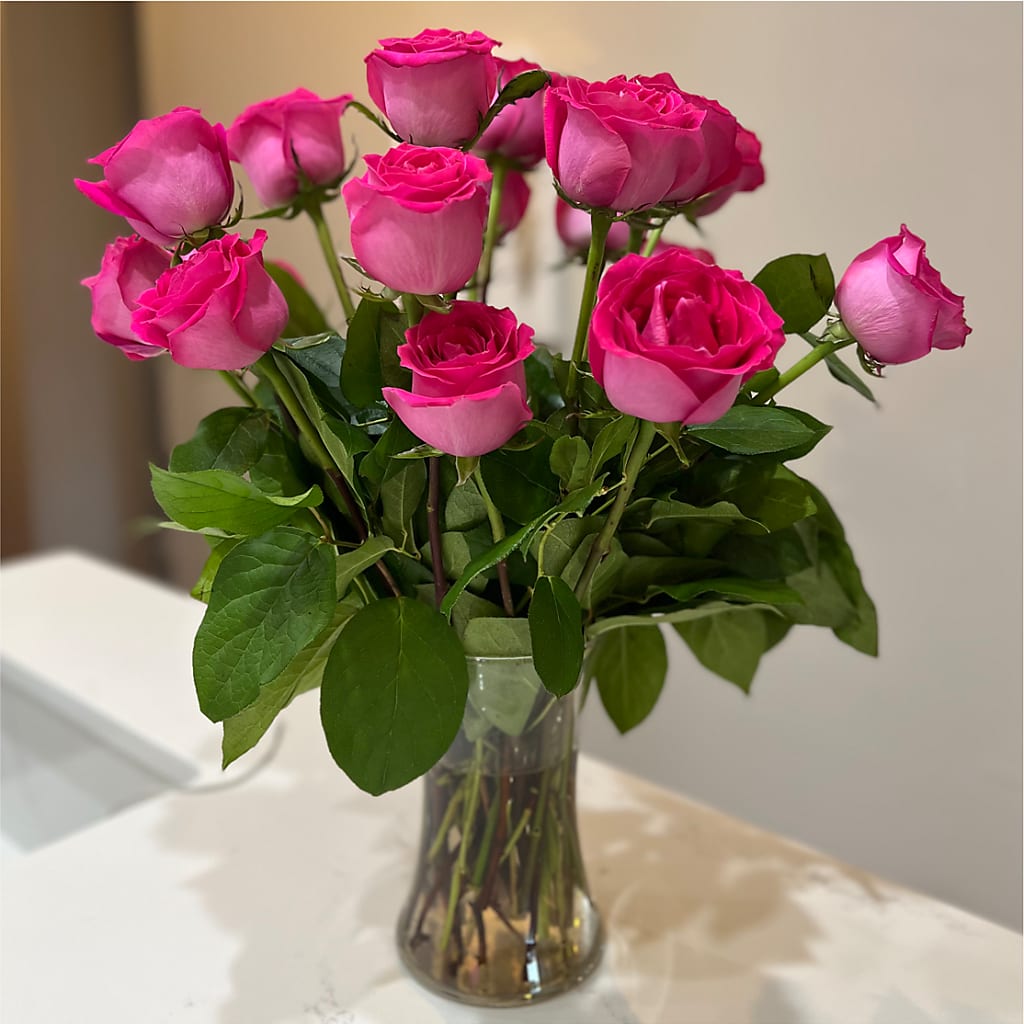 Long Stem Pink Rose Bouquet –  Olive Branch Flowers, Chittenango NY