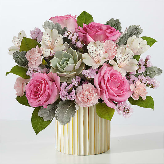Dusty Rose Bouquet with Ivory Vase –  Olive Branch Flowers, Chittenango NY