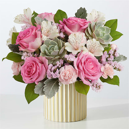 Dusty Rose Bouquet with Ivory Vase –  Olive Branch Flowers, Chittenango NY