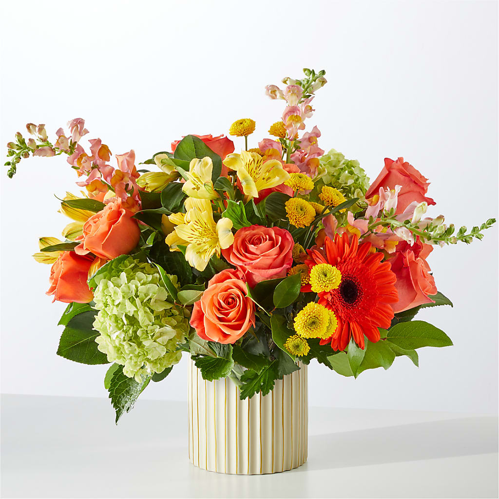 Autumn Sunshine Bouquet with Ivory Vase –  Olive Branch Flowers, Chittenango NY