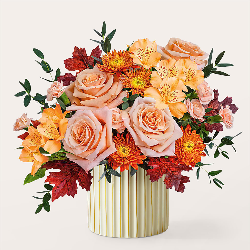 Spiced Latte Bouquet with Ivory Vase –  Olive Branch Flowers, Chittenango NY