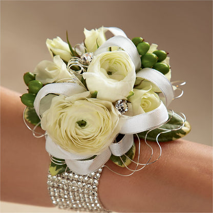 White Wedding Corsage –  Olive Branch Flowers, Chittenango NY